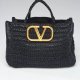Valentino Garavani Roman Stud Small Straw Tote Rep