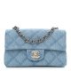 CHANEL Printed Denim Quilted Medium Double Flap Denim Blue Handbag