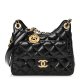 CHANEL Shiny Crumpled Calfskin Quilted Small Wavy CC Hobo Black