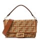 Fendi Raffia Vitello Grace FF Crochet Baguette Natural Black Paglia Rep
