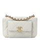 CHANEL Caviar Quilted Pocket Twins Clutch With Chain White