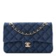 CHANEL Printed Denim Quilted Medium Double Flap Dark Blue Handbag