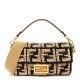 Fendi Raffia Vitello Grace FF Crochet Baguette Natural Black Paglia