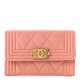 Chanel Boy Flap Card Holder Wallet Light Pink