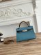 Hermes Mini Kelly II Handbag in Bleu Jean Ecorce and Sesame
