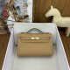Hermes Kelly Pochette Swift Biscuit with Gold Hardware