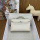 Hermes Kelly Pochette Swift Craie with Silver Hardware