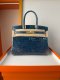 Hermes Birkin 25 Shiny Alligator Crocodile Handbag in Blue Saphir