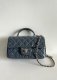chanel 24k cf mini handle blue patent leather sliver hardware