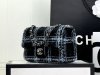 chanel cf Black blue tweed sliver hardware small