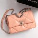 chanel 19 bag pink shiny lambskin sliver cc gold&sliver hardware