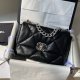 chanel 19 bag black shiny lambskin sliver cc gold&sliver hardware small