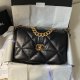chanel 19 bag black shiny lambskin gold cc gold&sliver hardware medium