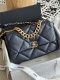 chanel 19 bag dark blue shiny lambskin gold cc gold&sliver hardware medium