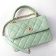 chanel top handle flap bag green shiny lambskin gold hardware