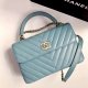 chanel top handle flap bag blue Chevron Quilted Lambskin gold hardware
