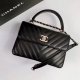 chanel top handle flap bag black Chevron Quilted Lambskin gold hardware