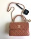 chanel top handle flap bag Brown shiny lambskin gold hardware