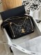 chanel 25s flap Double gold beads bag black shiny calfskin gold hardware